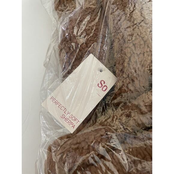 SO Brown Tan Full Zip Up Long Sleeve Sherpa Oversized Teddy Jacket Size S - Picture 4 of 5